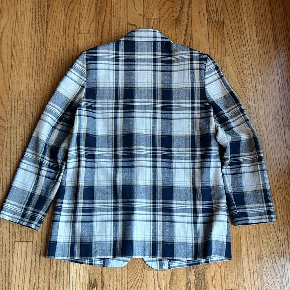 VTG Fashion Bug Plaid Blazer Womens Medium Blue Tan - Picture 4 of 6